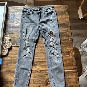 Judy Blue Distressed Charcoal Skinny Jeans